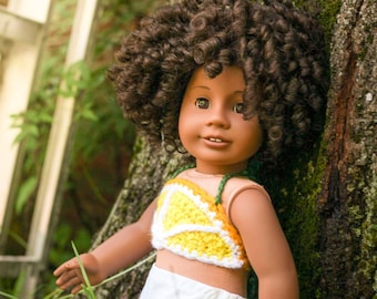 Lemon Fruit Crochet Crop Top for 18 inch dolls such as American Girl / Summer Top / Festival Top / Bralette / Crop Top / Trendy Doll Clothes