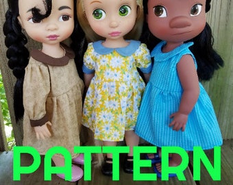 All Seasons Gathered Dress SCHNITTMUSTER passend für 16 inch Puppen z.B. Animator Dolls, Schnittmuster, Sommerkleid, Winterkleid