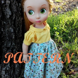 Gathered Skirt SEWING PATTERN for long/short skirts fits 16 inch dolls such as Animator Collection Doll, Doll Clothes Pattern, Skirt, Dress