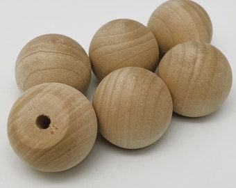 1-1/4" Wood Knobs - Doll Heads - Set of 6 Unfinished 1-1/4" Wooden Knobs - 3/16" Hole
