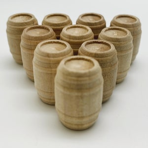 7/8" Wooden Pickle Barrels - 10 - Unfinished Wood - 5/8" Wide - Mini Barrel - Beer Barrel - Whisky Barrel - Wine Barrel