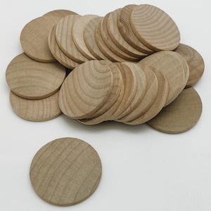 1-1/2&quot; Wood Discs - Wood Coins - Set of 25 Unfinished Wood Rounds - 1/8&quot; Thick Craft Circles - 1-1/2&quot; Game Pieces - Flat Edge