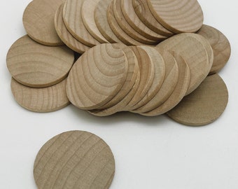 1-1/2" Wood Discs - Wood Coins - Set of 25 Unfinished Wood Rounds - 1/8" Thick Craft Circles - 1-1/2" Game Pieces - Flat Edge