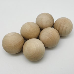 1-1/2&quot; Wood Balls Wooden Balls - Set of 6 - Unfinished - Solid Wood - 1 1/2 Inch Ball - Wooden Craft Balls - Wood Spheres