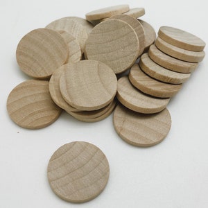 1&quot; Wood Disc - Wood Coins - Set of 25 Unfinished Wood Rounds - Wood Circles - Game Pieces - 1 Inch Wood Discs - Craft Circles - Flat Edge