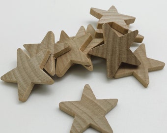 1-1/2" Wood Star - Set of 10 Unfinished Wood Stars - 3/16" Thick Wooden Stars