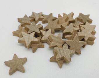 3/4" Wood Star - Set of 25 Unfinished Wood Stars - 3/16" Thick Wooden Stars
