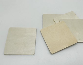3" Wood Squares - Set of 5 Wood Tiles - Unfinished Wood - 1/8" Thick