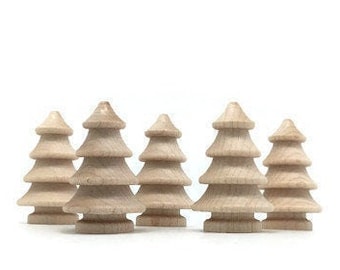 1-3/8" Wooden Christmas Tree - Set of 5 Unfinished Wooden Christmas Tree - 3D Tree