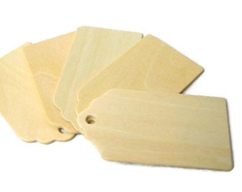 5 Natural Wood Gift Tags - 3" x 1-5/8" - Set of 5 - Unfinished Wood Cutout - 1/8" Thick - Wooden Memory Tag - Wooden Tag - Wedding Tag