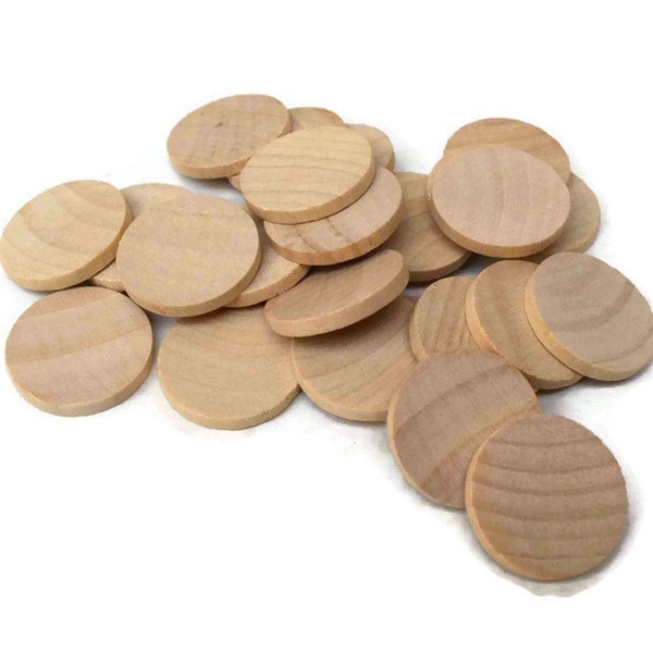 1" Wood Disc - Wood Coins - Set of 25 Unfinished Wood Rounds - Wood Circles - Game Pieces - 1 Inch Wood Discs - Craft Circles - Flat Edge