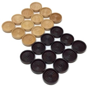 Set of 24 1-1/4&quot; Varnished Wooden Checkers - Maple and Walnut Colored Finish - Stackable - Game Pieces