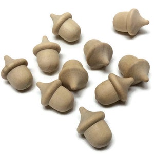 Mini Wooden Acorns - 7/8&quot; - Set of 10 - Unfinished Wood Acorn - Miniature Acorns - DIY Fall Autumn Decor - Woodland