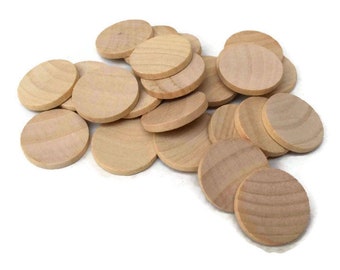 1" Wood Disc - Wood Coins - Set of 25 Unfinished Wood Rounds - Wood Circles - Game Pieces - 1 Inch Wood Discs - Craft Circles - Flat Edge