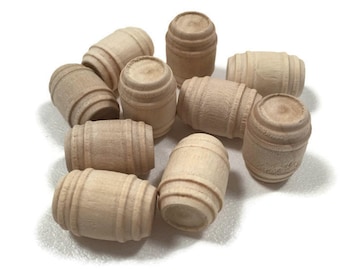 7/8" Wooden Pickle Barrels - 10 - Unfinished Wood - 5/8" Wide - Mini Barrel - Beer Barrel - Whisky Barrel - Wine Barrel