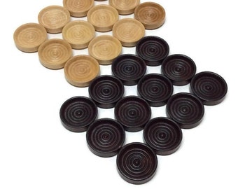 Set of 24 1-1/4" Varnished Wooden Checkers - Maple and Walnut Colored Finish - Stackable - Game Pieces