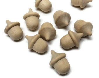 Mini Wooden Acorns - 7/8" - Set of 10 - Unfinished Wood Acorn - Miniature Acorns - DIY Fall Autumn Decor - Woodland