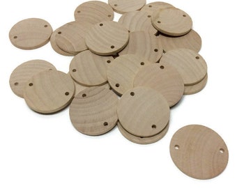 1-1/2"  Birthday Board Tags - Set of 25 - Wood Circles with Holes - Round Tags - Unfinished - 1/8" Thick - Round Disc with Holes