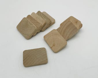 1" x 1-3/8" Wood Rectangles - Set of 10 Wood Tiles - Unfinished Wood - 3/16" Thick - Rectangle Wood Tiles - Rectangle Wood Blanks