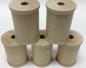 2-1/8" x 1-1/2" Wood Thread Spools - Set of 5 - Unfinished Wood Spool - 3/8" Hole - Large Wooden Spool - Sewing Spool