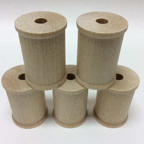 2-1/8" x 1-1/2" Wood Thread Spools - Set of 5 - Unfinished Wood Spool - 3/8" Hole - Large Wooden Spool - Sewing Spool