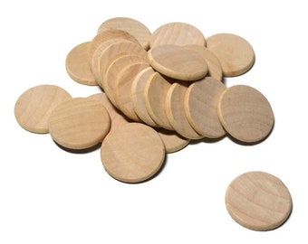 1" Wood Discs - Set of 25 - Wood Circles with Beveled Edge - Unfinished 1 Inch - 1 Inch Wood Coins - Craft Circles - Wood Rounds - Beveled