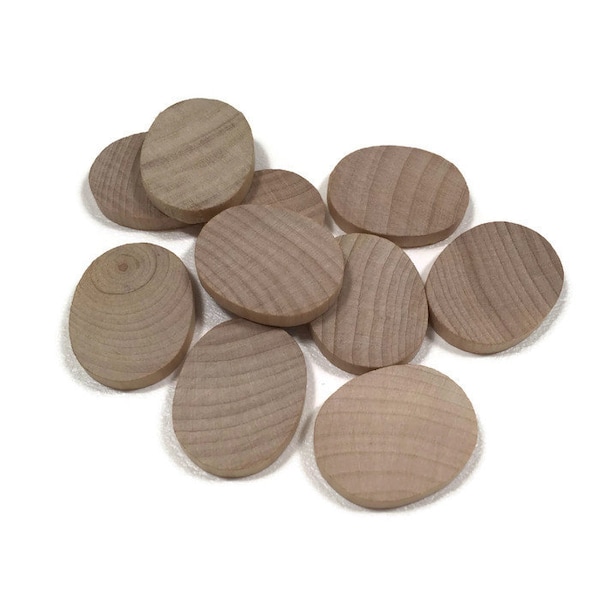 1-1/4" x 1" Wood Oval - Set of 10 - Unfinished Wood - Wooden Ovals - Game Pieces - Wood Pendant