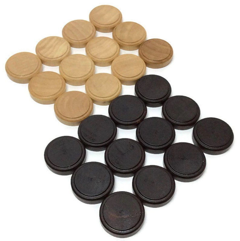 Wooden Checkers Set of 24 11/4 Varnished Wood Etsy