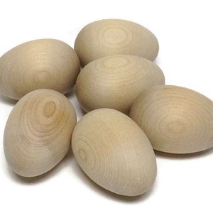 2-1/2&quot; Wood Hen Egg - Set of 6 Wooden Eggs - Half Dozen - Unfinished - DIY - DIY Easter Eggs - Wood Eggs - Round Ends