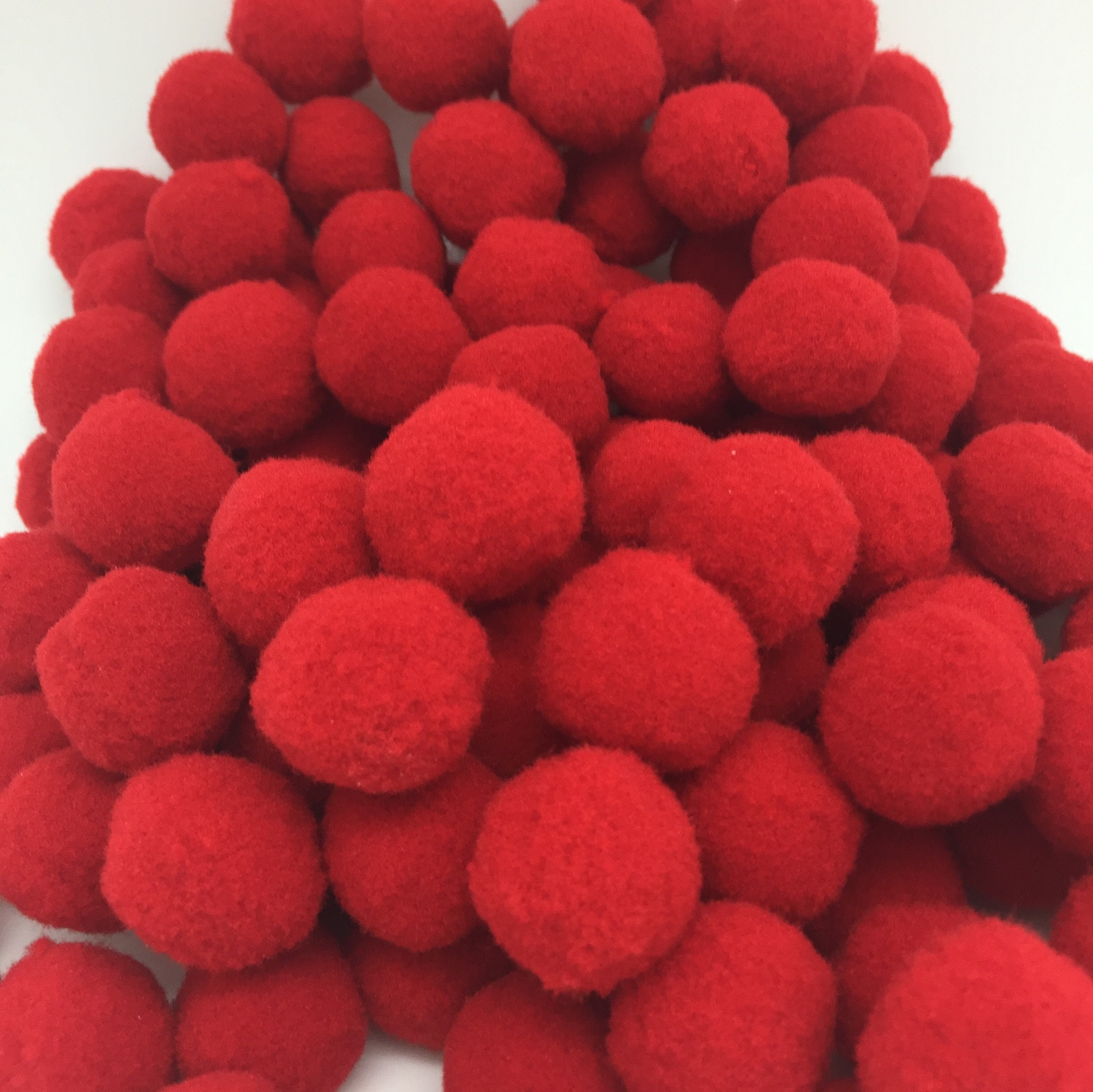 Red Pom Poms 1 Inch or 25mm Set of 25 Pieces Plush Pompoms Plush