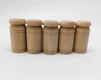 1-3/4" Wooden Milk Cans - Set of 5 Unfinished Wood - 7/8" Wood Milk Can Miniature - Miniature Milk Can - Doll House Milk Can - Milk Canister