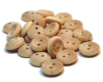 1/2" Wood Buttons - Set of 25 - 1/2 Inch - Unfinished Wood - Wooden Button - DIY - Clothes Button