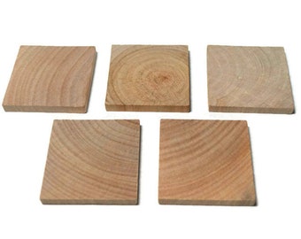 2" Wood Squares - 5 - Wood Tiles - Unfinished Wood - 1/4" Thick