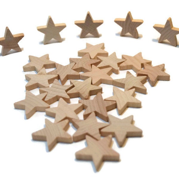 1" Wood Star - Set of  25 Unfinished Wood Stars - 3/16" Thick Wooden Stars