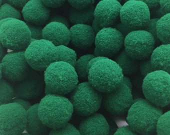 Green Pom Poms - 25mm - Set of 25 - 1 inch Plush Pompoms - Plush Balls - Embellishment - DIY Garland - Christmas Tree Garland