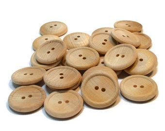 1" Wood Buttons - Set of 25 - 1 Inch Button - Unfinished Wood - 1/8" Thick - Wooden Button - DIY - Clothes Button