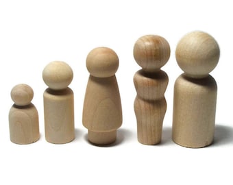 Wood Peg People Family - Set of 5 - Unfinished Wood - Wood Peg Dolls - DIY Family - Wooden Little People - Game Pieces - Peg Doll Family