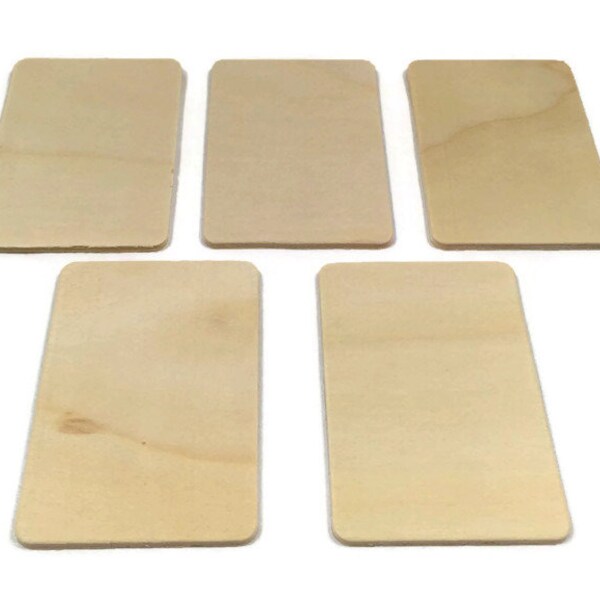 3" x 2"  Wood Rectangles - Set of 5 - Wood Tiles - Unfinished Wood - 1/8" Thick - Wooden Rectangle