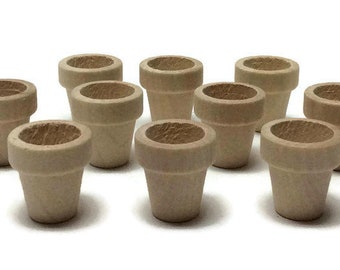 1-1/16" Wood Flower Pot - Set of 10 Mini Flower Pots - Unfinished Wooden Flower Pot - Wood Pots - Miniature Flower Pot - Wood Garden Pot