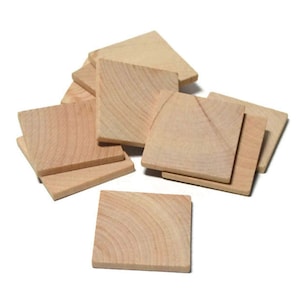 1-1/4"  Wood Squares - Set of 10 - Wood Tiles - Unfinished Wood - 1/8" Thick