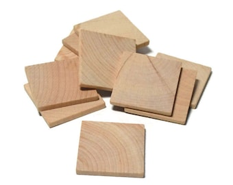 1-1/4"  Wood Squares - Set of 10 - Wood Tiles - Unfinished Wood - 1/8" Thick