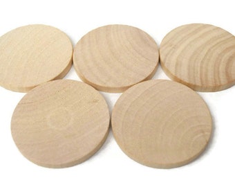 2-3/8" Wood Discs - Wood Circles - Set of 5 Unfinished Wood Rounds - Wood Coins 1/4" Thick Craft Circles - Game Pieces - Wood Circles