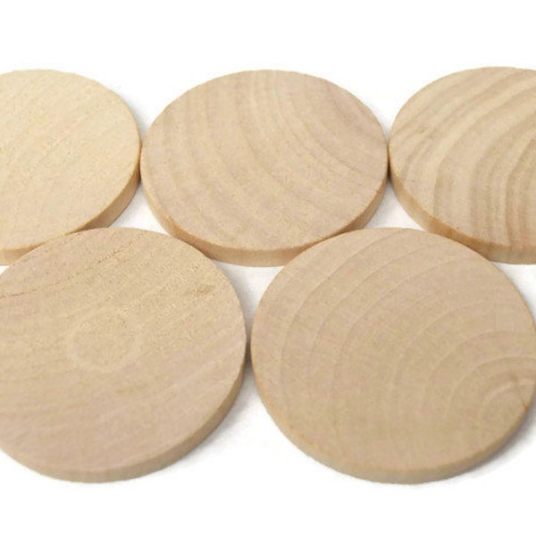 2-3/8" Wood Discs - Wood Circles - Set of 5 Unfinished Wood Rounds - Wood Coins 1/4" Thick Craft Circles - Game Pieces - Wood Circles