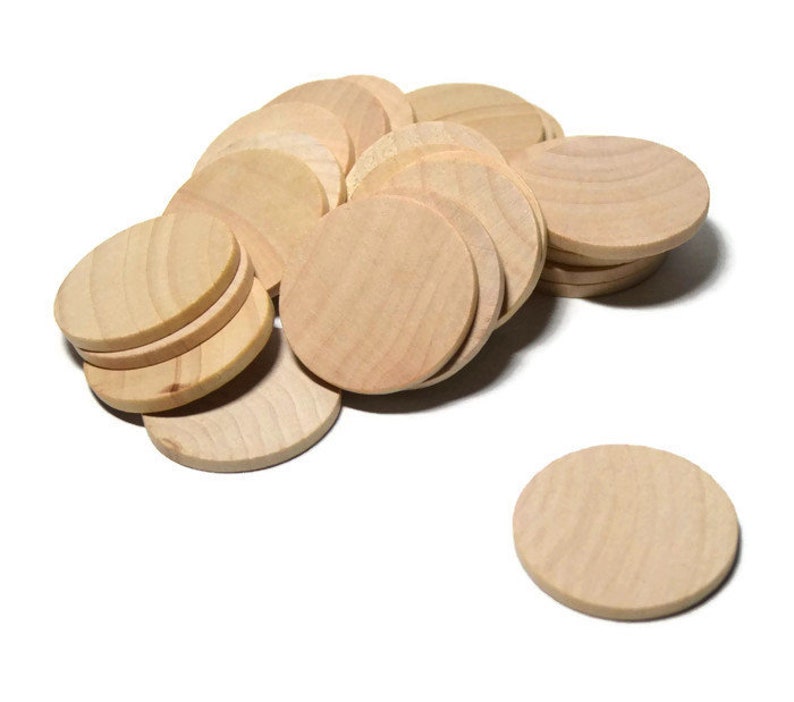 1-1/2 Wood Discs Wood Coins Set of 25 Unfinished Wood Rounds 1/8 Thick Craft Circles 1-1/2 Game Pieces Flat Edge image 1