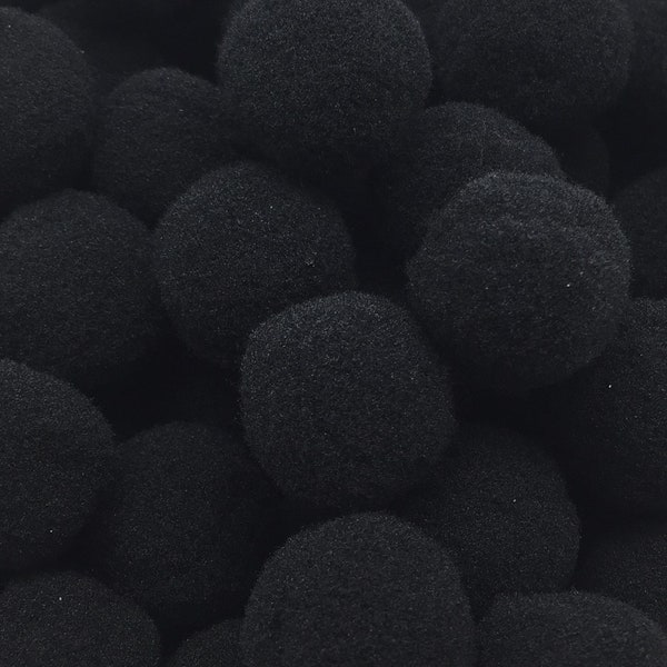 Black Pom Poms - 25mm or 1" - Set of 25 Pieces - Plush Pom Poms - Plush Balls - Embellishment - DIY Garland