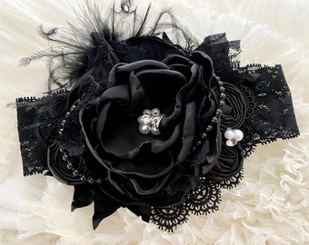 Black magic couture headband, over the top bow, ott bow, baby headband, hair bow