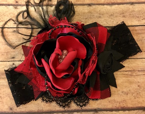 Buffalo Plaid headband couture headband black and red | Etsy