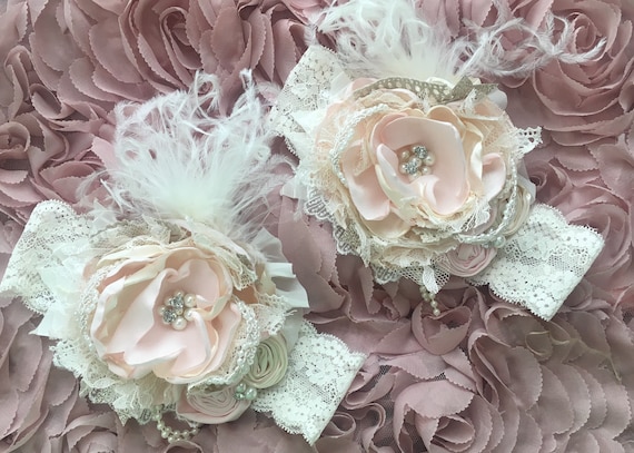 Pinky Promise blush and cream couture headband, ott bow, baby headband, blush pink headband, cream headband, over the top bow