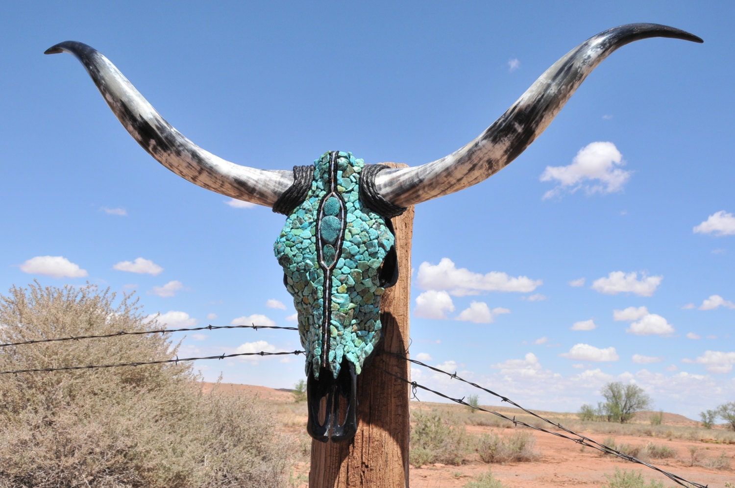 Stunning Longhorn Steer Skull With Kingman Turquoise and - Etsy