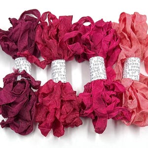 12 Yds Total (4 Colors x 3 yds each) Crinkled Dyed Stained Seam Binding Ribbon Set #302 Shades of Pink